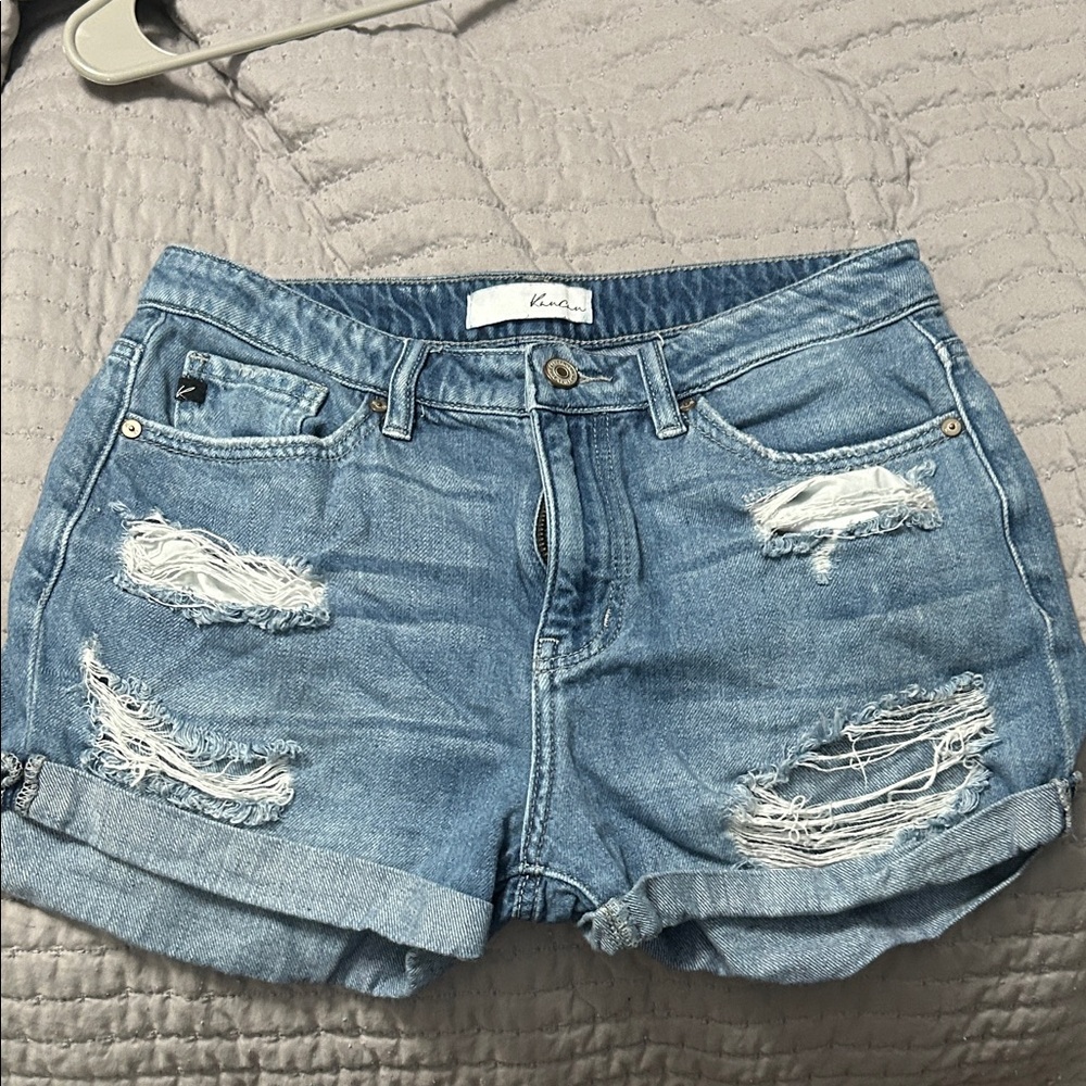 KanCan Light Blue Distressed Denim Roll-Hem Shorts